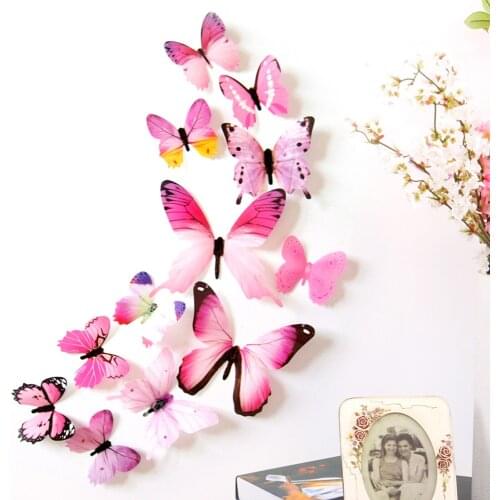 12pcs 3D Cute Butterfly Rainbow Wall Stickers Colorful Decal Creative Home TV Background Kids Bedroom Decorations Wall Decals
