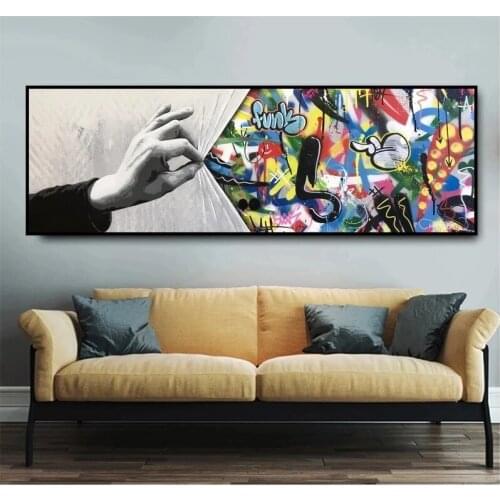 Street Art Banksy Graffiti Behind The Curtain Canvas Painting Wall Art Posters Prints Wall Pictures for Living Room Home Cuadros