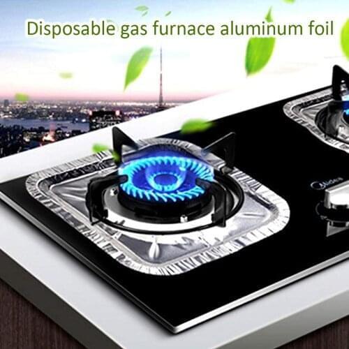New 50Pcs Gas Stove Cleaning Pad Thick Aluminum Foil High-Temperature Greaseproof Paper Foil Protector Cover Kitchen Accessories
