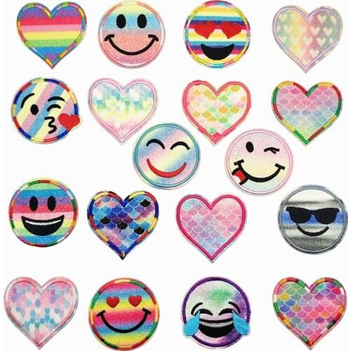 Customized Wholesale Shiny Smiling Face Love Embroidered Cloth Stickers Cartoon Patch Stickers Children Accessories Accessories