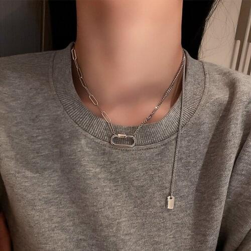 Simple Fashionable Design Geometric Letter Square Brand Metallic Personality Pendant Female Necklace Jewelry