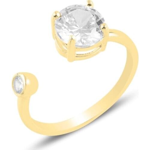 Silver 925 Sterling Round Zircon Engagement Adjustable Tall Ring