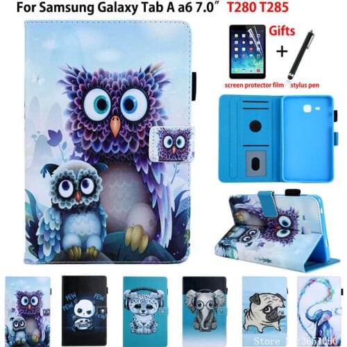 SM-T285 Case For Samsung Galaxy Tab A a6 7.0 2016 T280 T285 SM-T280 7.0" Cover Funda Tablet Animal Painted Stand Shell +Gift