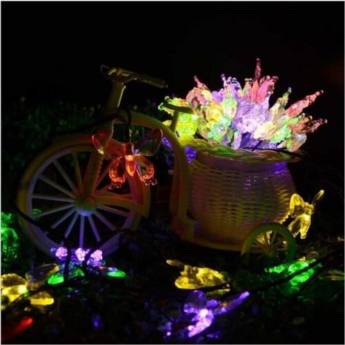 5M 20LEDs Solar Light Outdoor String Fairy Lights Crystal Butterfly Fairy Strip Lights Outside Garden Patio Party Christmas Lamp
