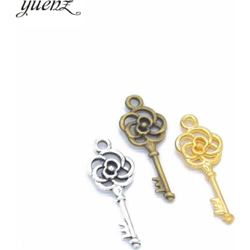 YuenZ 25pcs 3 color Antique silver color Metal key Charms Pendants For Jewelry Making Diy Handmade Jewelry 28*11mm O240