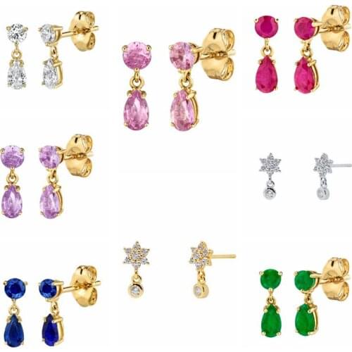 925 Sterling Silver Ear Needle Snowflake Earrings Dainty Pave Crystal Five-pointed Star Earrings Minimalist Flower Stud Earrings