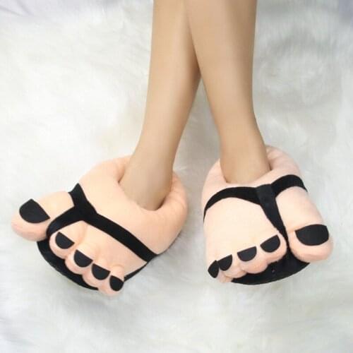 Winter Men 's and Women 's Cute Five-Finger Toe Big Feet Cartoon Thick Bottom Full Heel Wrap Cotton Slippers Lovers Shoes Funny