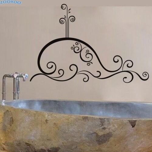 ZOOYOO Swirl Whale Outline Wall Sticker Creative Home Decor Animal Bath Wall Decals Removable Bedroom Decoration For Kids