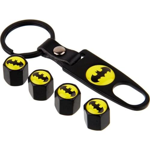 1pcs Car Keychain with 4pcs Creative Bat Pattern Car Tire Wheel Valve Caps for Bicycle Motorcycle Universal Accessories for Audi