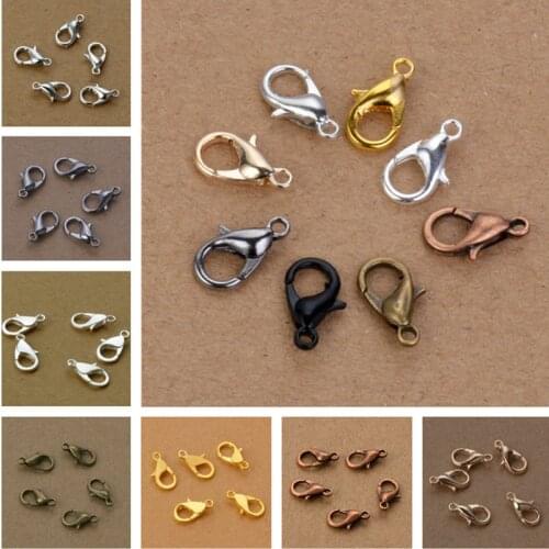 10/12mm 50pcs Metal Lobster Clasps Hooks Gold Silver Bronze Rhodium Lobster Clasps Hooks For Jewelry Making Finding DIY
