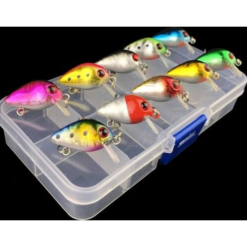 10pcs High quality Mini Crank Fishing lure bait set kit with case Storage box Crankbait swimbait small mouth bass carp pesca