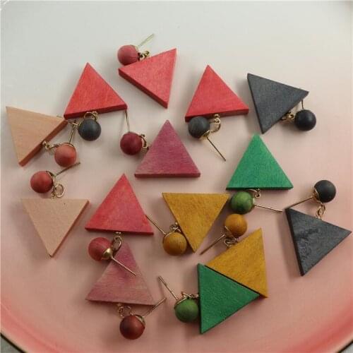 2021 New Fashion Jewelry Geometric Triangle Wooden Drop Earrings Statement Natural Wood Dangle Earrings Gift Wholesale