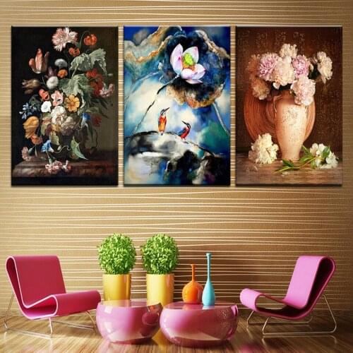 3 Pieces abstract Lotus Peony Bird Nordic Wall Art Picture Living Room Home Decor Watercolor Plant Flower Canvas Painting Poster