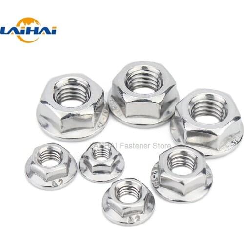 5/50X M3 M4 M5 M6 M8 M10 M12 High Quality Stainless Steel Hexagon Hex Head Serrated Spinlock Flange Nut Locknut Lock Nut DIN6923