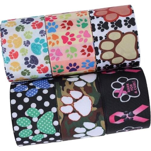 50 yards/lot) Floraribbons 38mm animal paw printed grosgrain ribbon