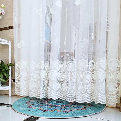 White Floral Embroiderd Sheer Curtains for Living Room Elegant Organza Voile Yard Patio Villa Parlor Door Drapes