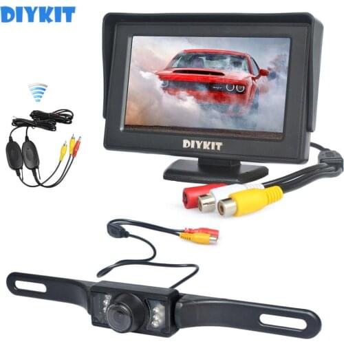 DIYKIT Wireless 4.3 Inch Color TFT LCD Car Monitor + IR Night Vision HD Rear View Car Camera Parking Assistance System