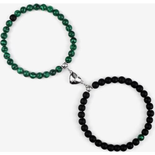 6mm Beaded Bracelet for Couple Distance Heart Magnet Attraction Natural Stone Strand Bracelets & Bangles Lover Gift Yoga Jewelry