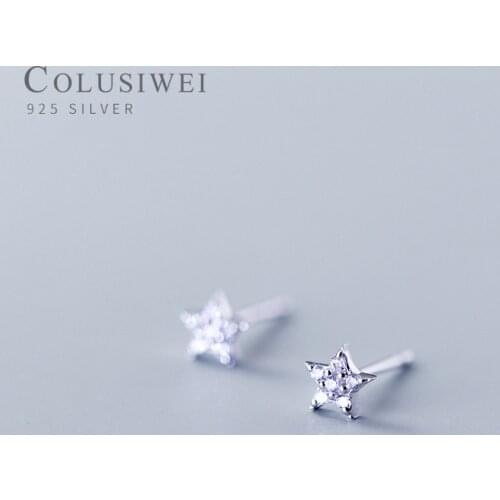 Colusiwei 100% Real 925 Sterling Silver Dazzling Clear CZ Paved Twinkle Star Tiny Small Stud Earrings for Women Fine Jewelry