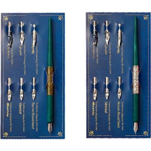 Wood Manga Calligraphy Dip Pen Holder with 6 Nibs for Lettering Skiching Drawing