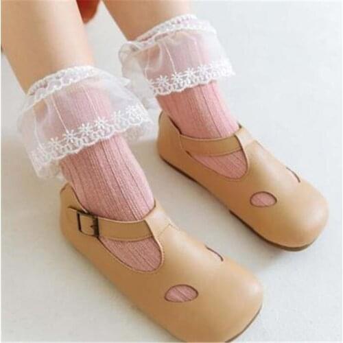 Mid tube baby cotton socks in autumn and winter cute lace childrens socks thick thread dark stripe socks CS012