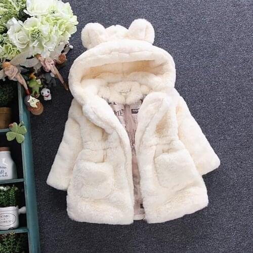 Kids Coat Rabbit Ear Windproof Polyester Long Sleeve Warm Girl Coat for Daily Life Solid Color Hooded Children Girl Clothes Gift