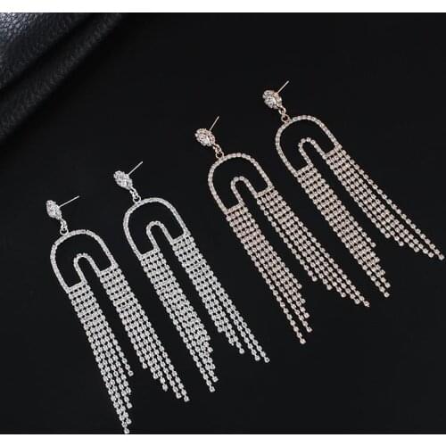 YFJEWE Long Tassel geometry Crystal Drop Earrings Silver Color Rhinestone Dangle Earrings for Women Party Wedding Jewelry E679