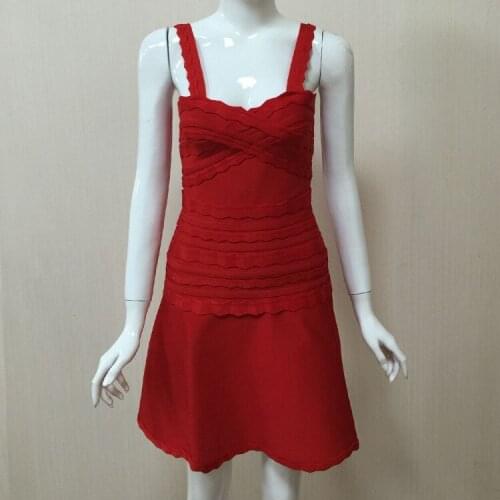 Elegant Red Sexy Spaghetti Strap Mini Elastic Celebrity Party Women Wholesale Bandage Dress