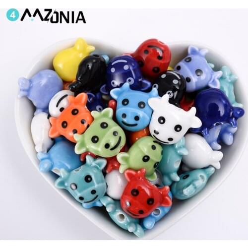 19mm Mix Color Bull head shape Ceramic Beads Porcelain Charm Loose Bead For Jewelry Making Necklace Accessories Wholesale