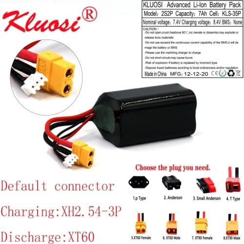 KLUOSI 2S2P 7.4V 7Ah High Capacity UAV Rechargeable 8.4V Li-ion Battery for Various RC Airplane Drone Quadrotor XH2.54-3P XT60