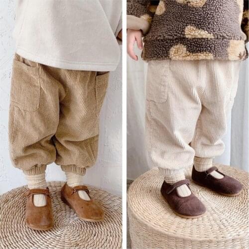 Hot Sale Trousers Children Baby Boys Girls Pants Winter Spring Warm Toddler Thicken Plus Velvet Kids Pocket 2021 High Quality