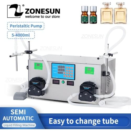 ZONESUN 4L Double Nozzles Liquid Toner Gel Perfume Filling Machine Automatic Beverage Water Filler Peristaltic Pump