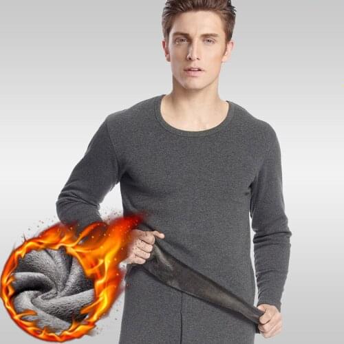 Men Winter Padded and Thickened Thermal Underwear Cotton Sweater Round Collar Young Middle-aged Old Cotton Long Johns Suit
