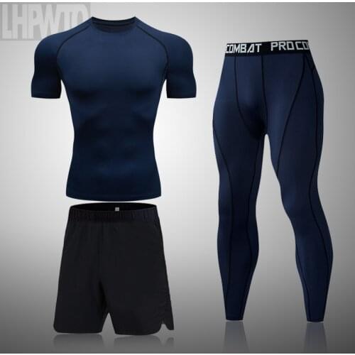 Mens Compression Running Set Tight Legging Shirt Pant Short sleeve Sport Clothing Tracksuit Suit Man Sportwear