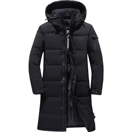New Fashion Men 80% White Duck Down Hooded Jackets Mens Winter Thick Warm Waterproof Parka Overcoat Down Jackets Long Parka 5XL