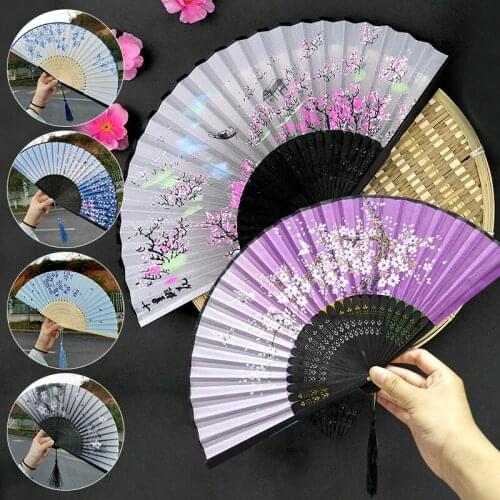 New Bamboo Vintage Folding Fan Chinese Style Silk Fan Summer Female Tassel Dance Hand Fan Portable Home Party Decor Craft Gifts