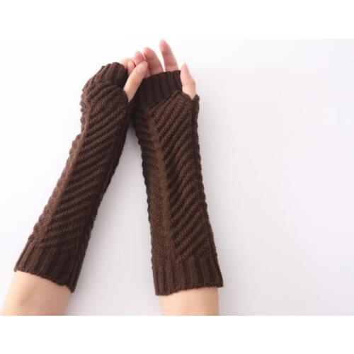Autumn and winter new fashion womens knitted wool fishbone warm gloves half finger exposed finger sleeves