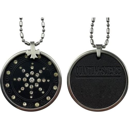 Sunflower Necklace Scalar Energy Quantum Pendant EMF Radiation Protection with White Crystal and Stainless Steel Frame