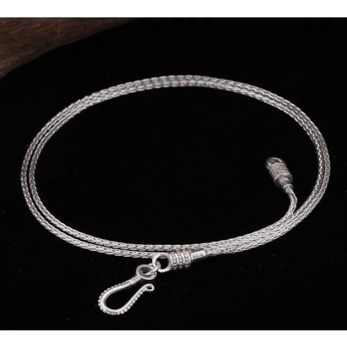 100% Pure S925 silver jewelry retro fashion braided horsewhip chain detachable simple design Man and Woman necklace