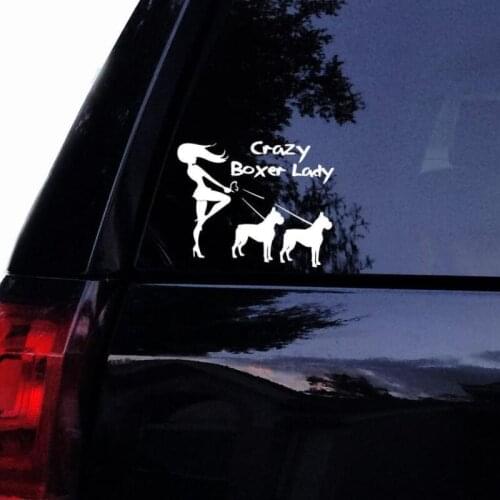 Personality Car Stickers Crazy Boxer Lady Decal Lady Walking Two Boxer Dog Modeling Sticker PVC Top Quality Waterproof Decals
