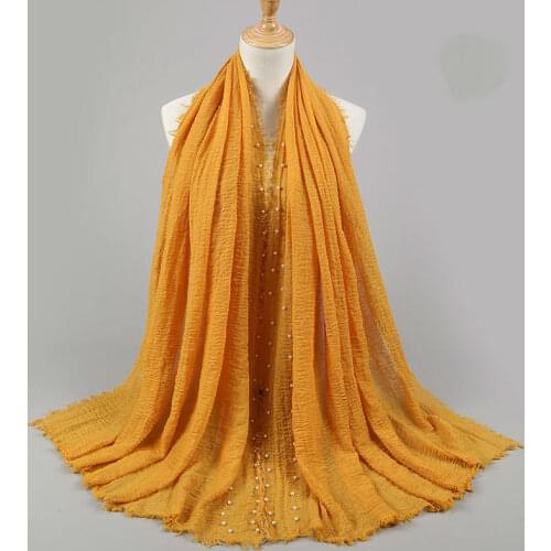 Plain Women Hijab Scarf Female Bubble Cotton Beading Headscarf Wrap Fringe Crumple Muslim Scarves/Scarf Oversize shawls 180x95cm