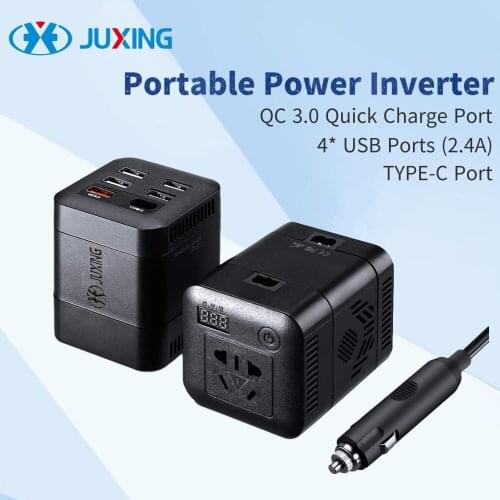 JUXING Power Converter Truck/Vehicle Inverter DC 12V to AC 220V Adapter Car Charger with AC Outlets + 4 USB Ports +QC.30+TYPE-C