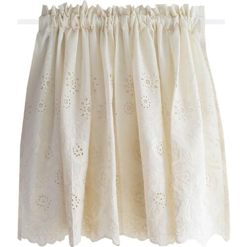 Plain cotton embroidered curtain kitchen half curtain short partition cabinet curtain semi shading cloth tube curtain