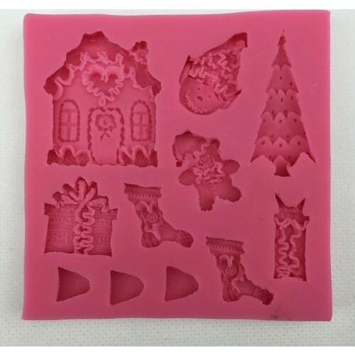 Christmas house tree Shape fondant cake silicone mold kitchen chocolate jello pastry candy making cupcake decoration tools F0298