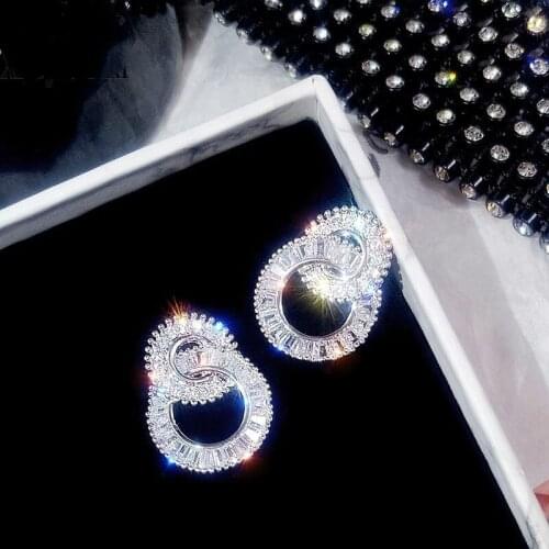 S925 silver needle super flash double circle earrings fashion zircon micro-set double round earrings temperament simple female