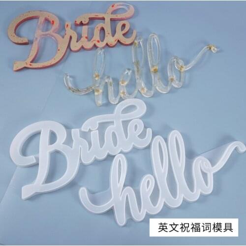 DIY Crystal Silicone Mold English Blessing Letter Hello Bride Groom Listing Door Wedding Pendant Resin Mold Jewelry Making