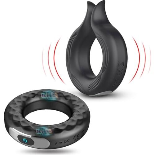 Silicone Vibrating Ring Penis Vibrator Massager Delay Ejaculation USB Rechargable Penis Erection Rings Cockring Vibrator For Men