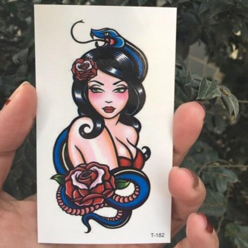 2018 New Waterproof Temporary Tattoo Sticker Old School Gril Rose& Snake tatto flash tatoo fake tattoos for Woman Man