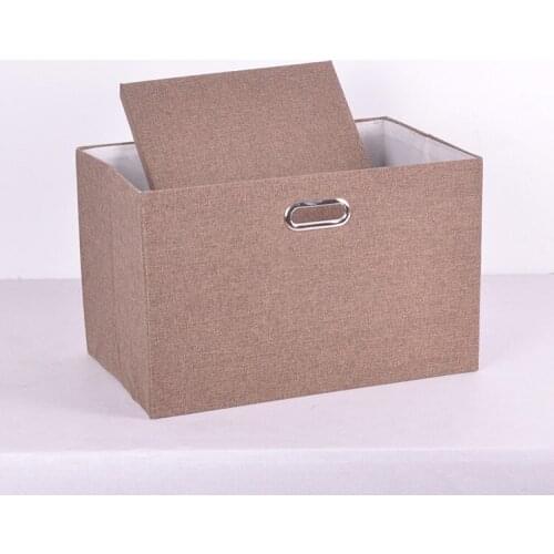 Storage Bin with Lid, Collapsible Linen Fabric Storage Baskets with Metal Handles Grey