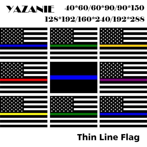 YAZANIE Thin Blue Line Gold Green Purple Red Yellow Line Stripes USA Flags Military Service Vehicles Healthcare Security Flags
